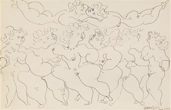 CHAIM GROSS Two drawings of dancing nudes.
